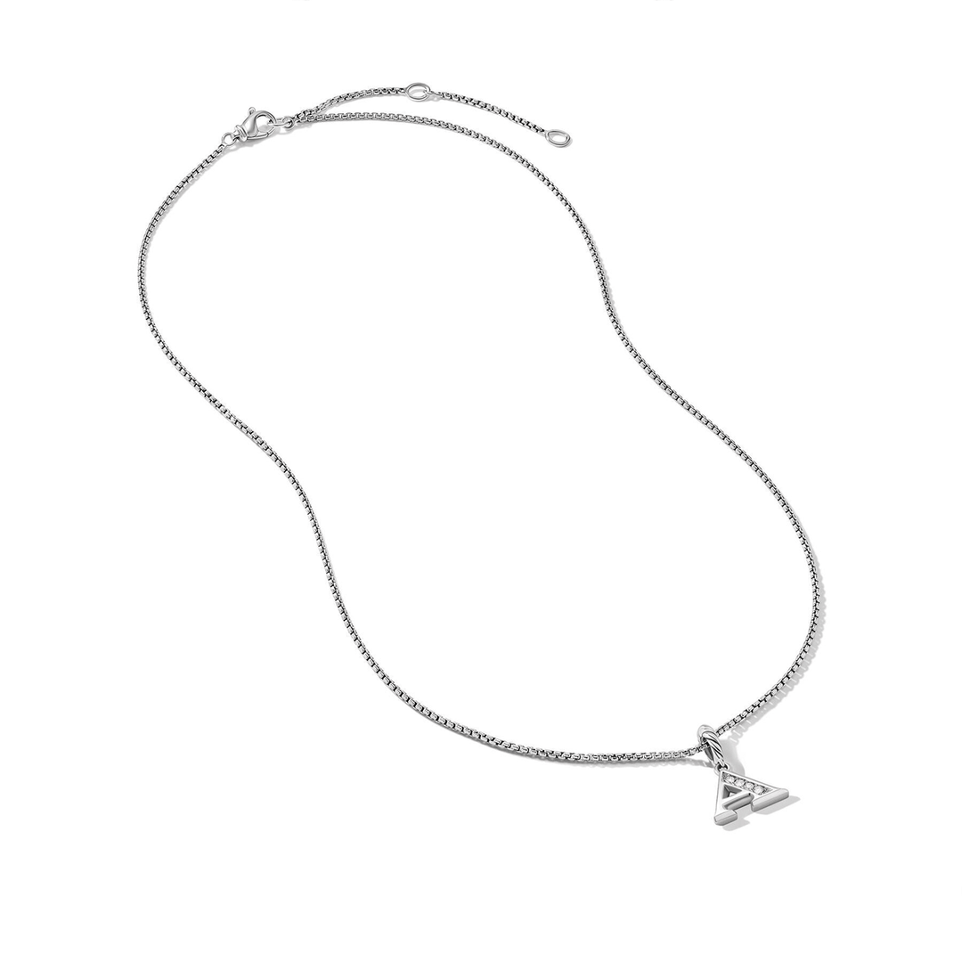 David Yurman Pavé Initial Pendant Necklace with Diamond A