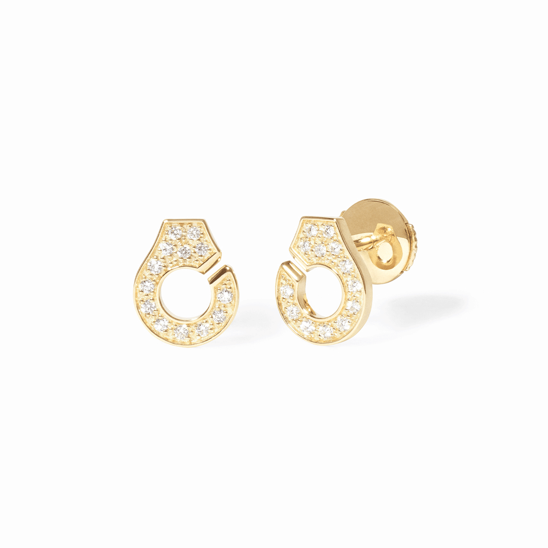 Dinh Van Menottes 18k Yellow Gold and Diamond Earrings