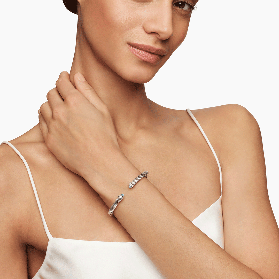David Yurman Classic Cable Bracelet Sterling Silver with Blue Topaz and Diamonds, 5mm