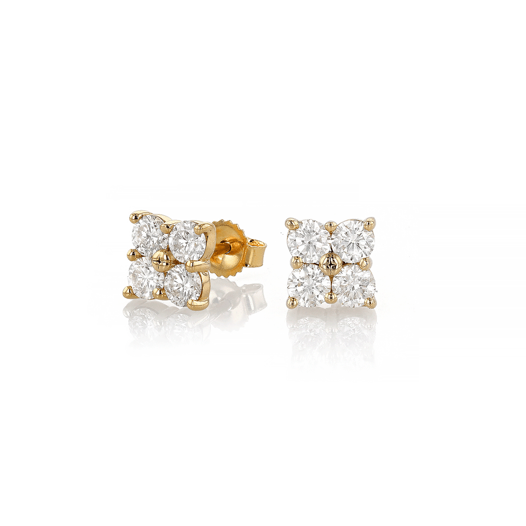 14k Yellow Gold and 0.98 Total Weight Diamond Studs