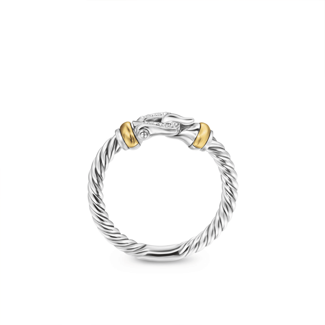 David Yurman Petite Buckle Ring Sterling Silver with 18k Yellow Gold and Diamonds, 2mm