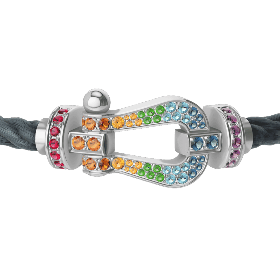 FRED Storm Grey Cord Bracelet with 18k Rainbow Gemstone LG Buckle, Exclusively at Hamilton Jewelers