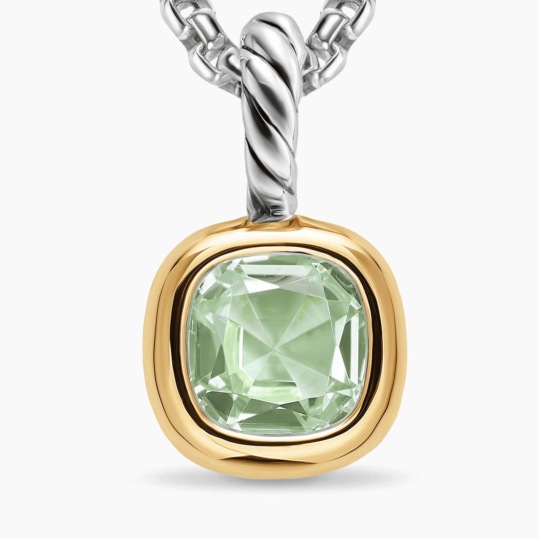 David Yurman Mini Cushion Cut Amulet Sterling Silver with 14K Yellow Gold and Prasiolite
