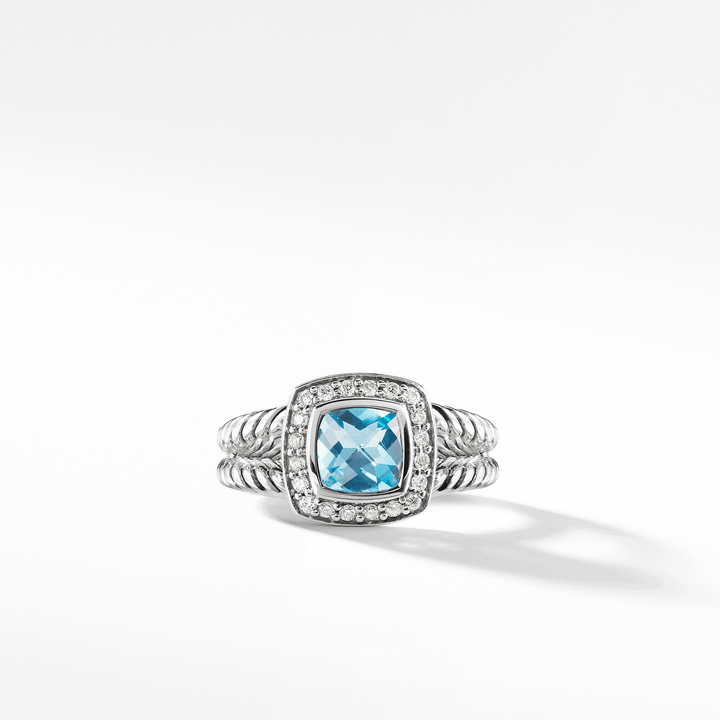 David Yurman Petite Albion Ring with Blue Topaz and Diamonds,SZ6