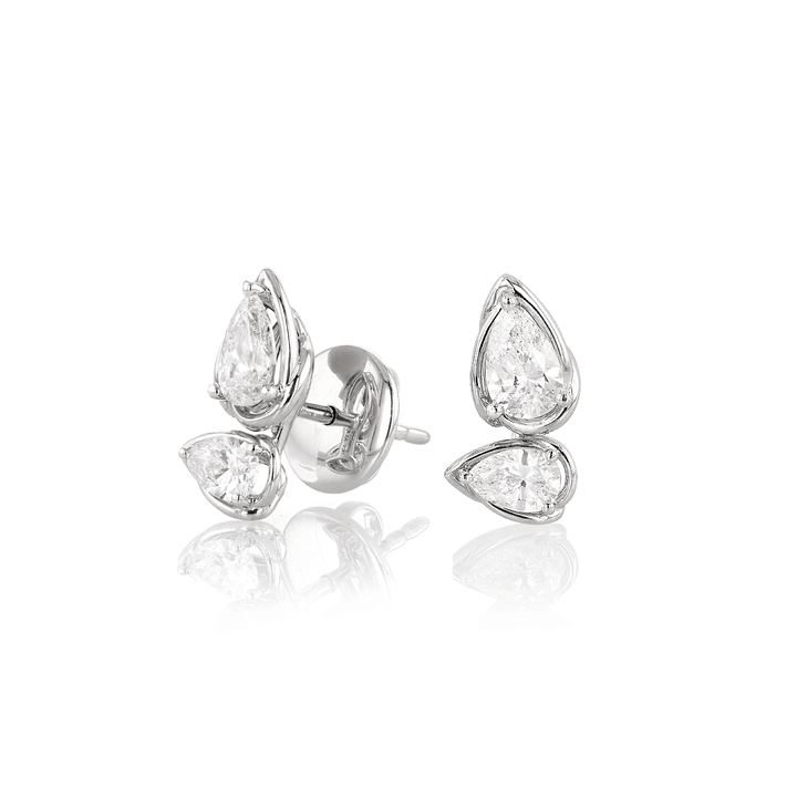 Duet 18k White Gold and Pear Shape Diamond 1.20 Total Weight Studs