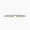 David Yurman Micro Cable Flex Bracelet Sterling Silver with 14k Yellow Gold and Peridot, 2.6mm