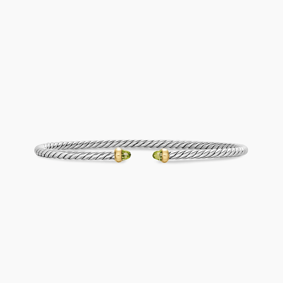 David Yurman Micro Cable Flex Bracelet Sterling Silver with 14k Yellow Gold and Peridot, 2.6mm