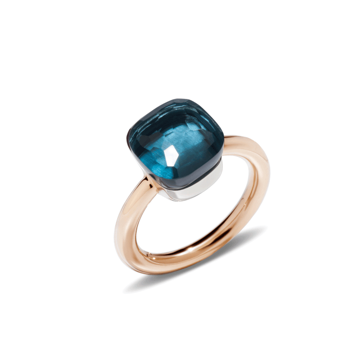 Pomellato Nudo Classic 18k Rose White Gold London Blue Topaz Ring