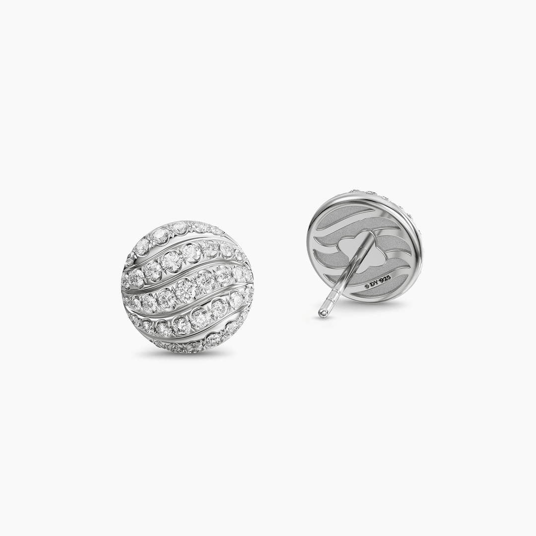 David Yurman Sculpted Cable Stud Earrings Sterling Silver with Diamonds, 9mm