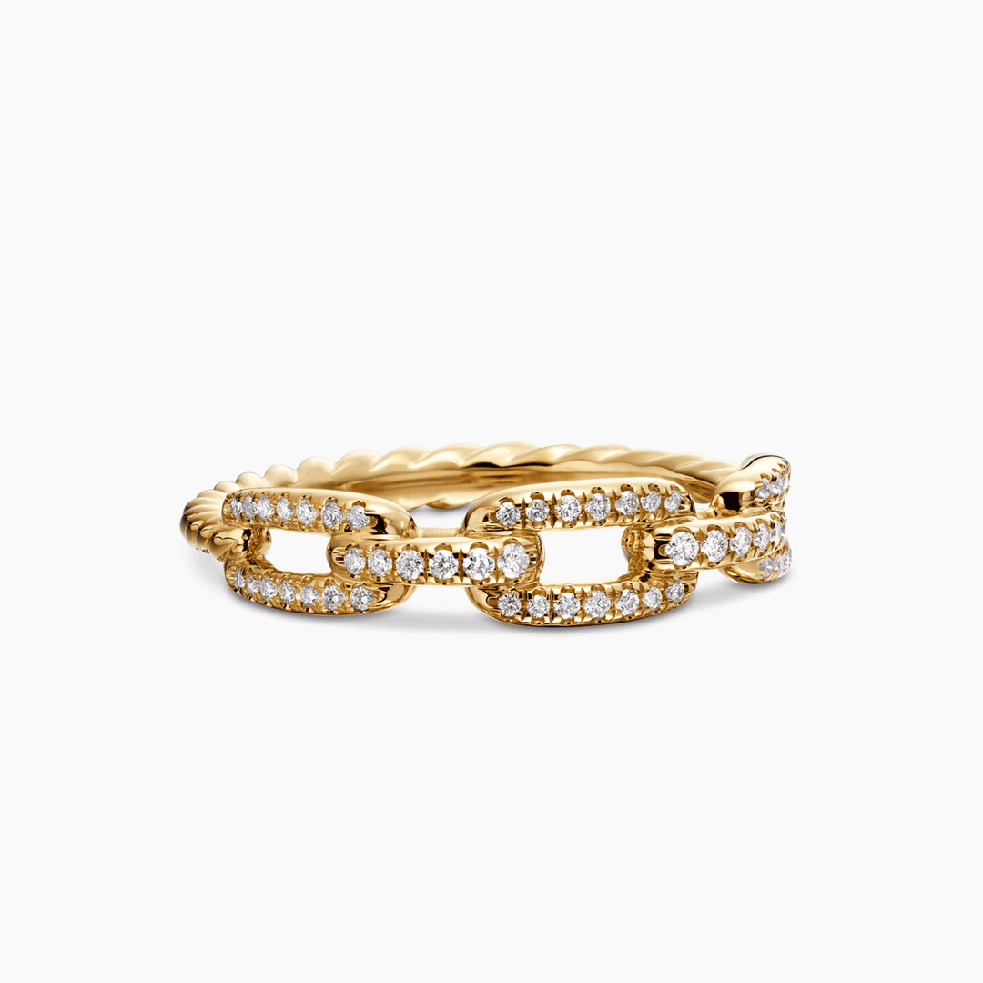 David Yurman Stax Chain Link Ring in 18k Yellow Gold with Pavé Diamonds,SZ6