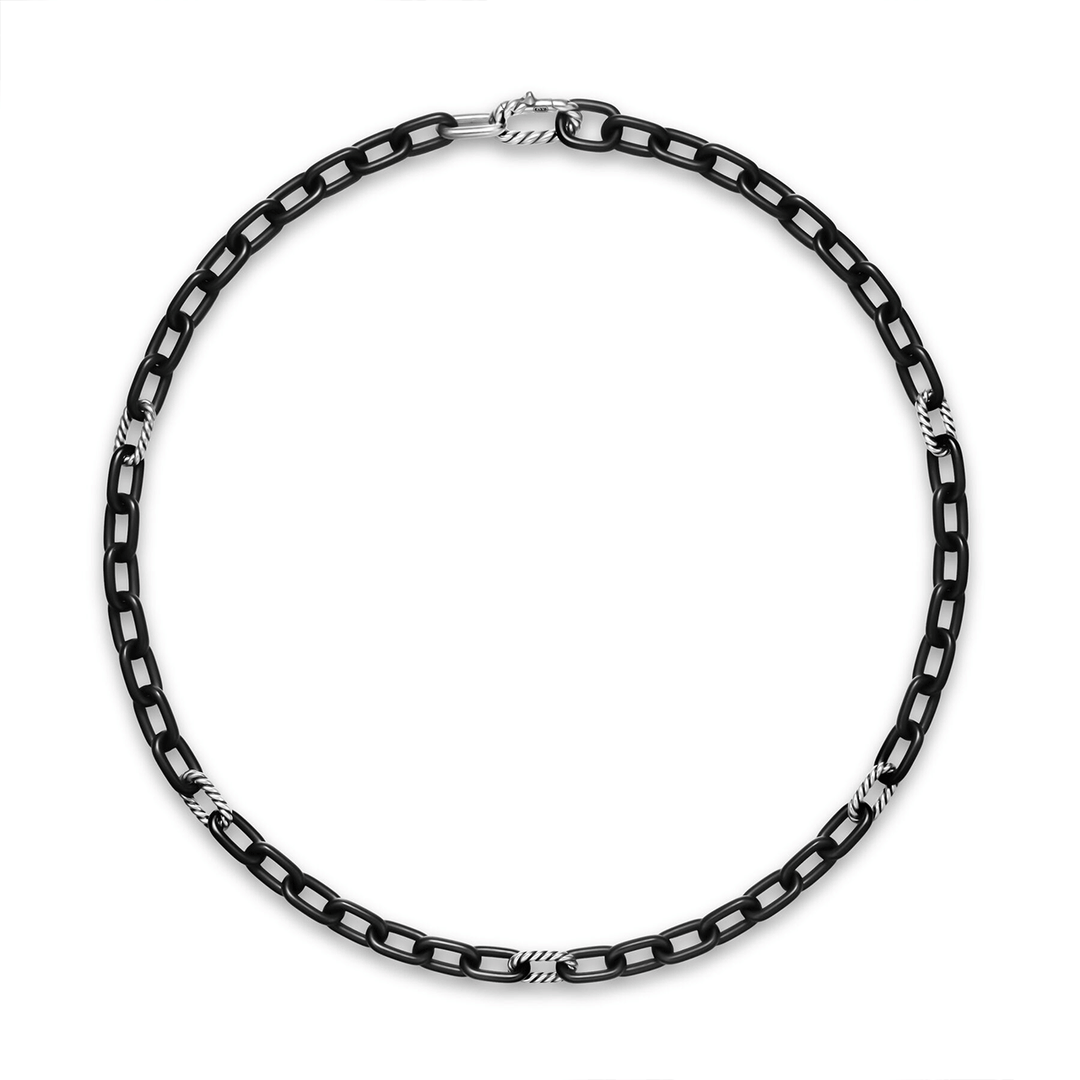 David Yurman DY Madison® Chain Necklace Black Titanium with Sterling Silver 8.5mm 22 Inch