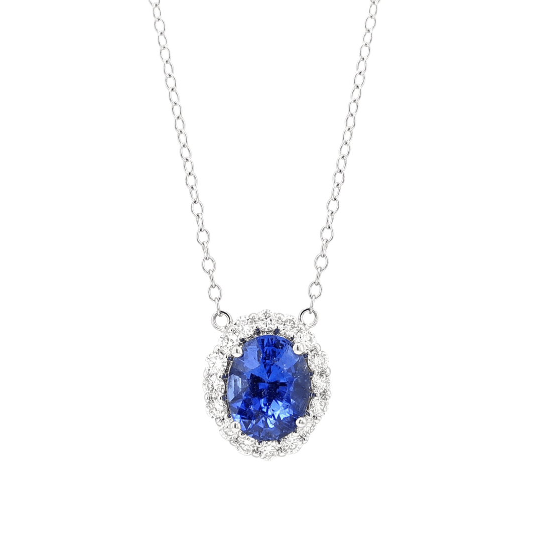18k Gold Sapphire 2.19 Total Weight and Diamond Pendant