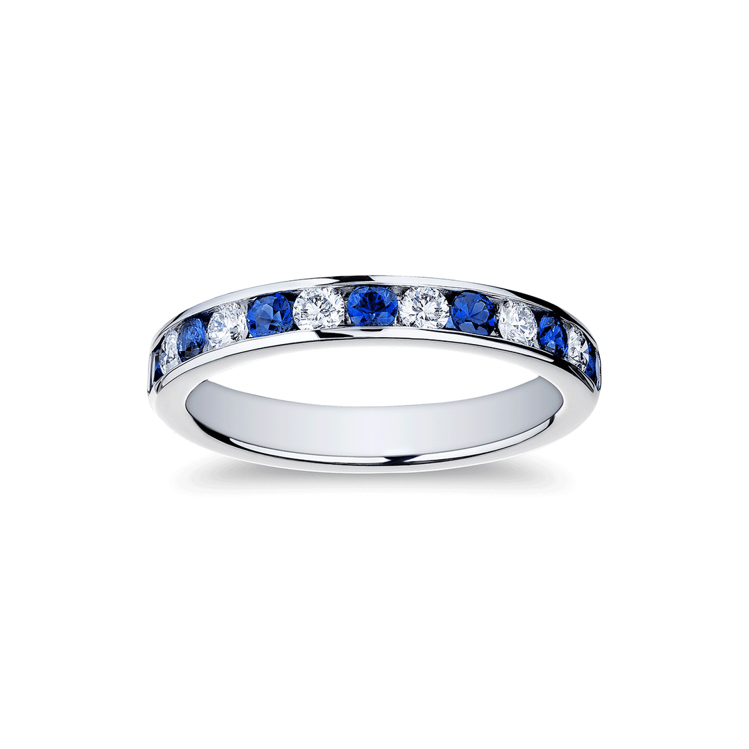 18k White Gold Sapphire .48 Total Weight and Diamond Channel Band