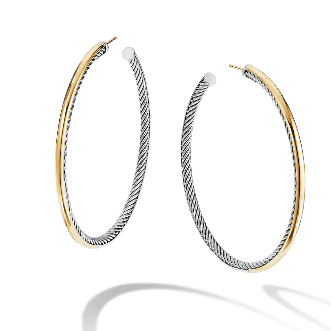 Sculpted Cable Hoop Earrings with 18K Yellow Gold