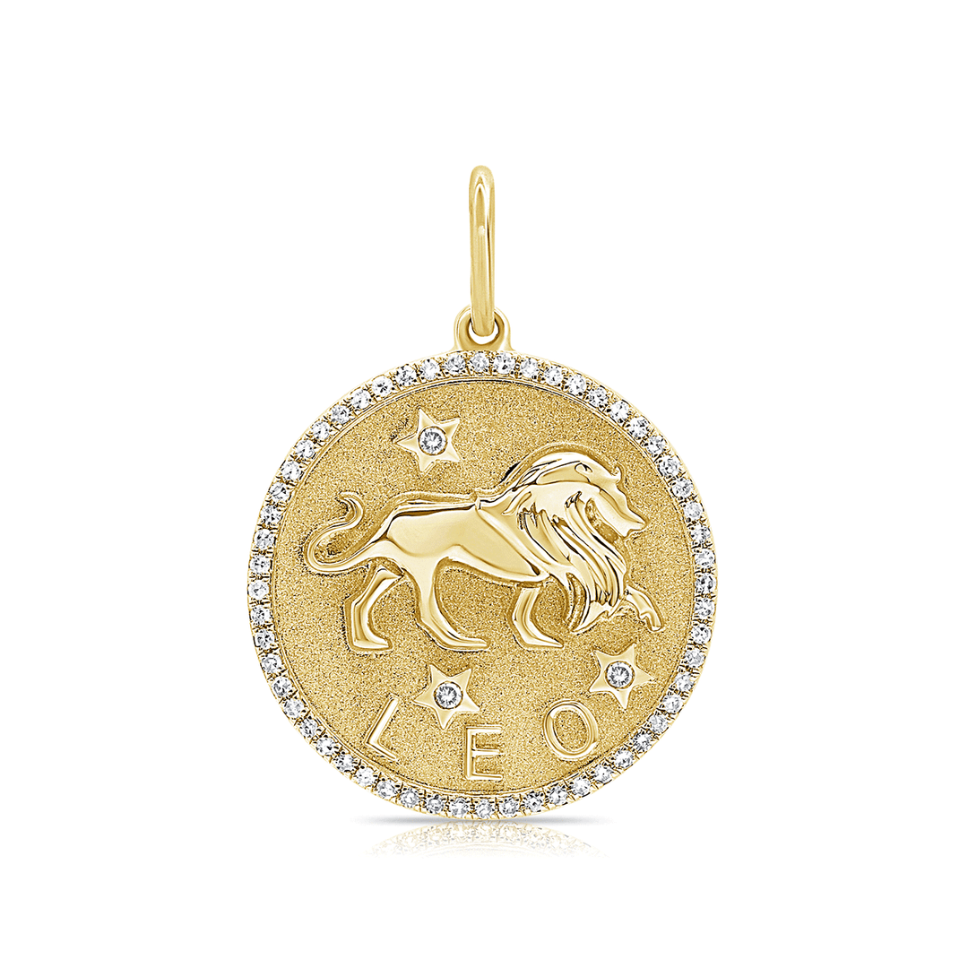 14k Yellow Gold and Diamond Zodiac Leo Pendant