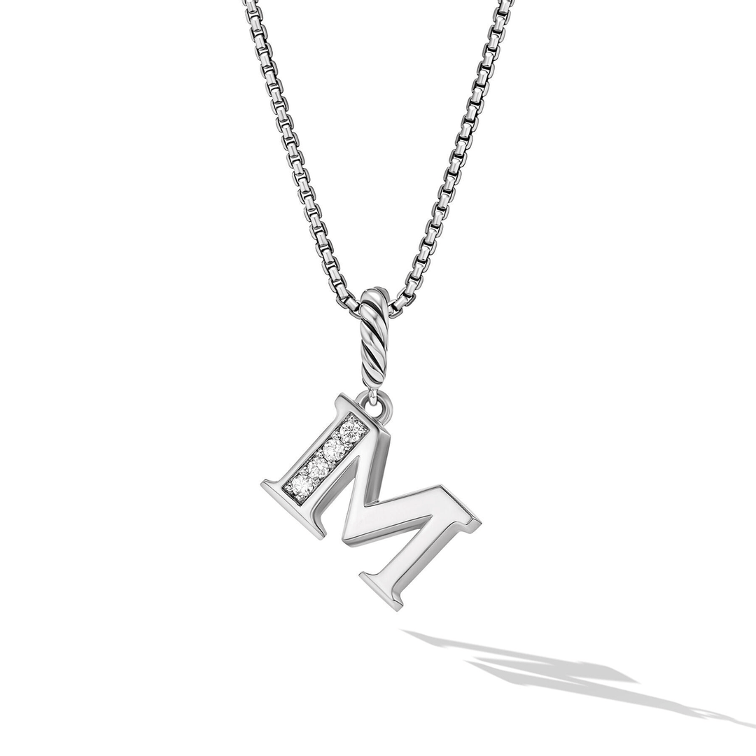 David Yurman Pavé Initial Pendant Necklace Sterling Silver with Diamond M