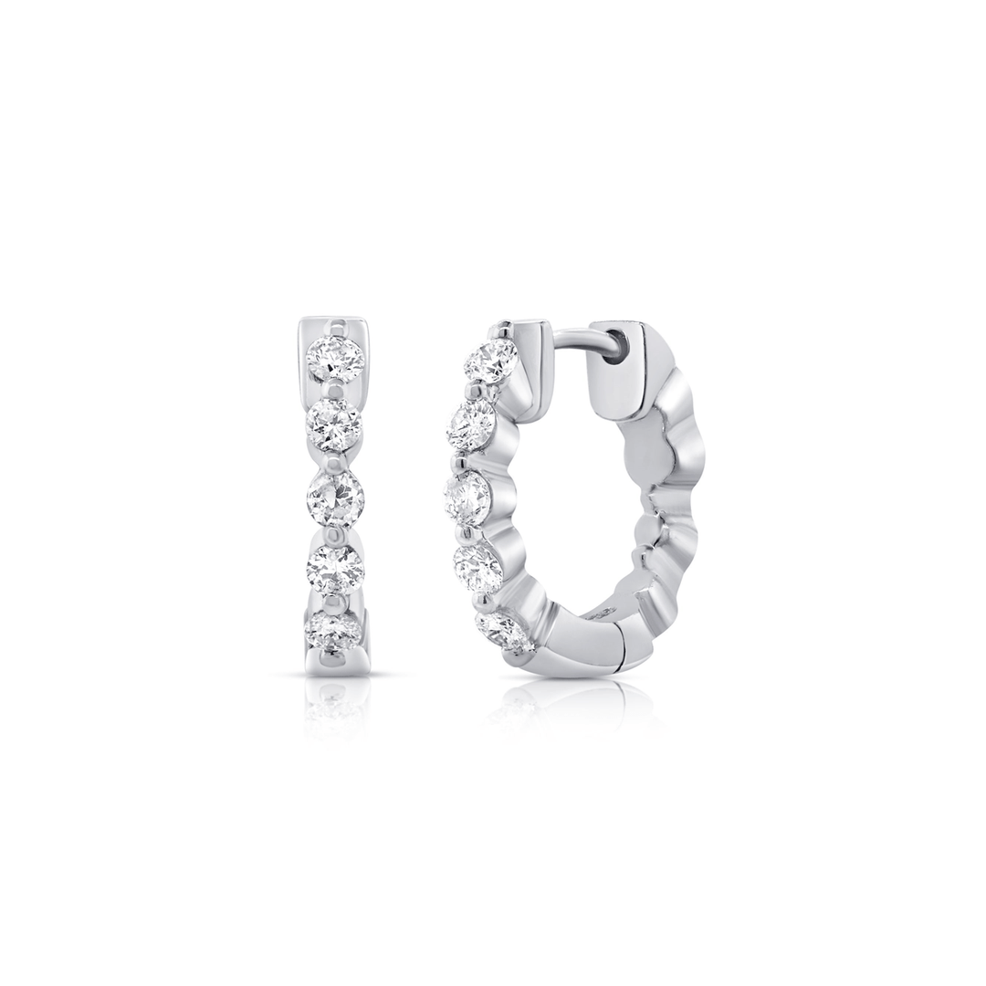 14k White Gold and .42 Total Weight Diamond Hoops