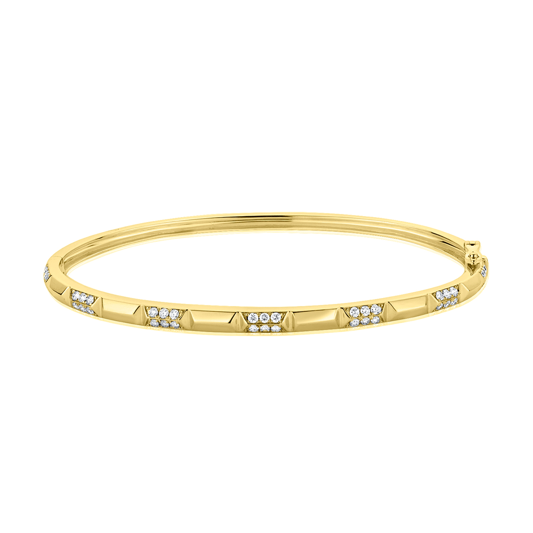 14k Yellow Gold and 0.46 Total Weight Diamond Geometric Bangle