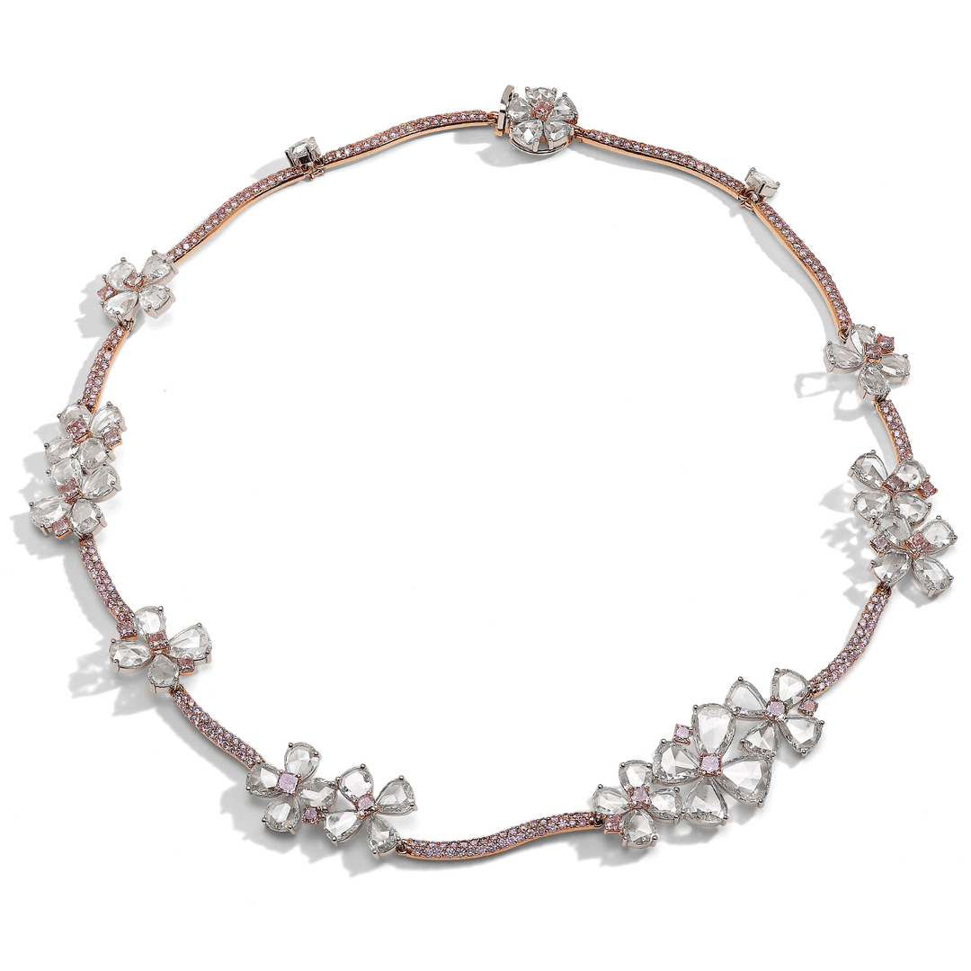 Hamilton Private Reserve Collection 18k Yellow Gold and Rose Cut 34.09 Total Weight Pink Diamonds Necklace