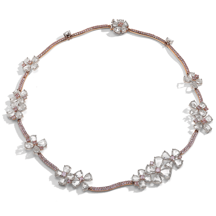 Hamilton Private Reserve Collection 18k Yellow Gold and Rose Cut 34.09 Total Weight Pink Diamonds Necklace