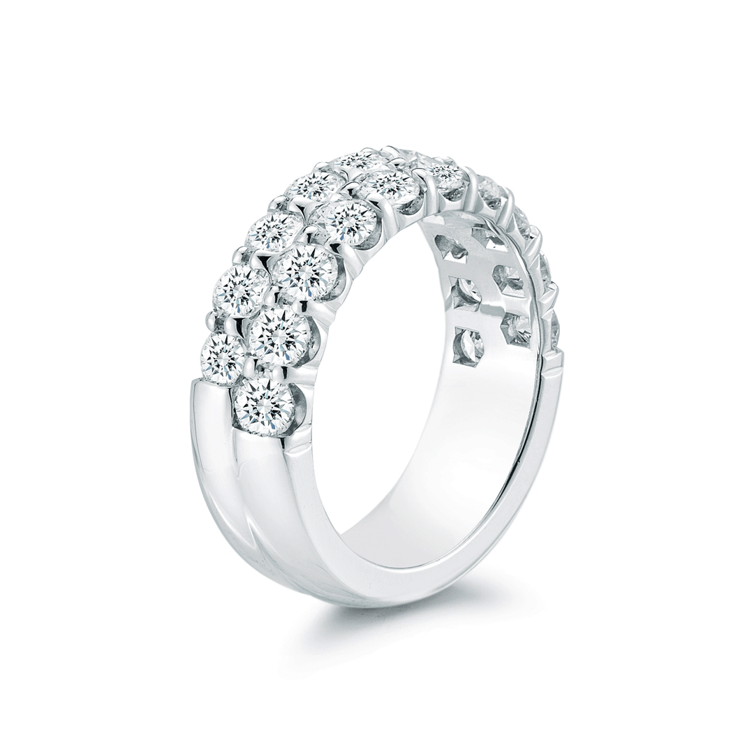 18k White Gold and 2.17 Total Weight Diamond Two Row Band