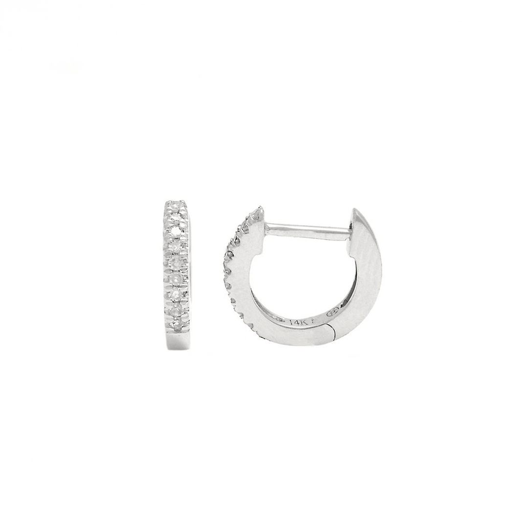 14k White Gold Mini Diamond .06 Total Weight Hoops