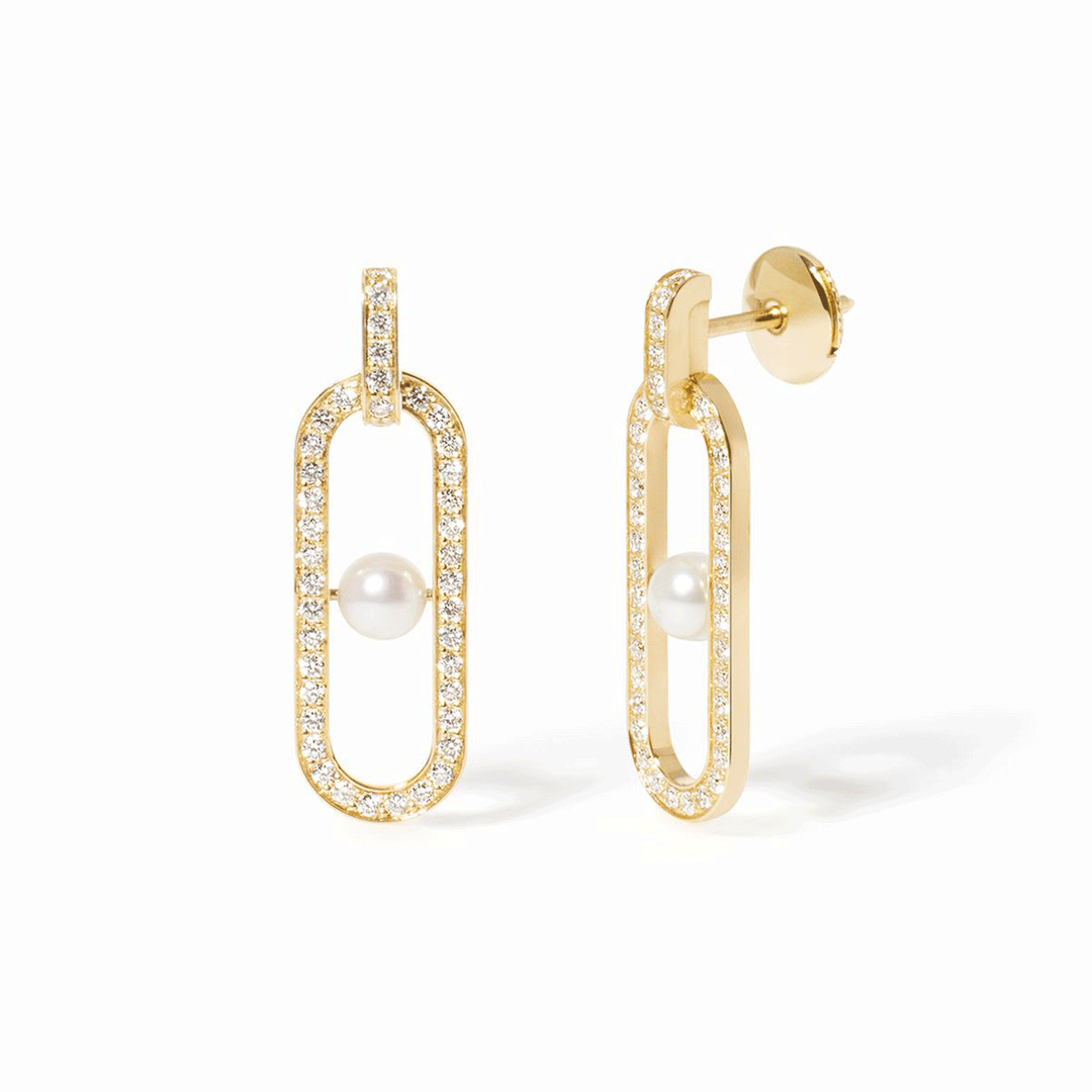 Dinh Van Maillon 18k Yellow Gold and Perle Diamond Earrings