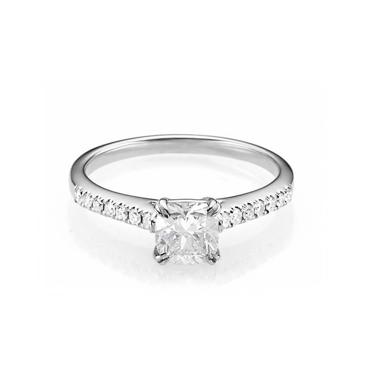 Hamilton Cherish Micro Prong 18k Gold and 1.00CT Cushion Diamond Ring