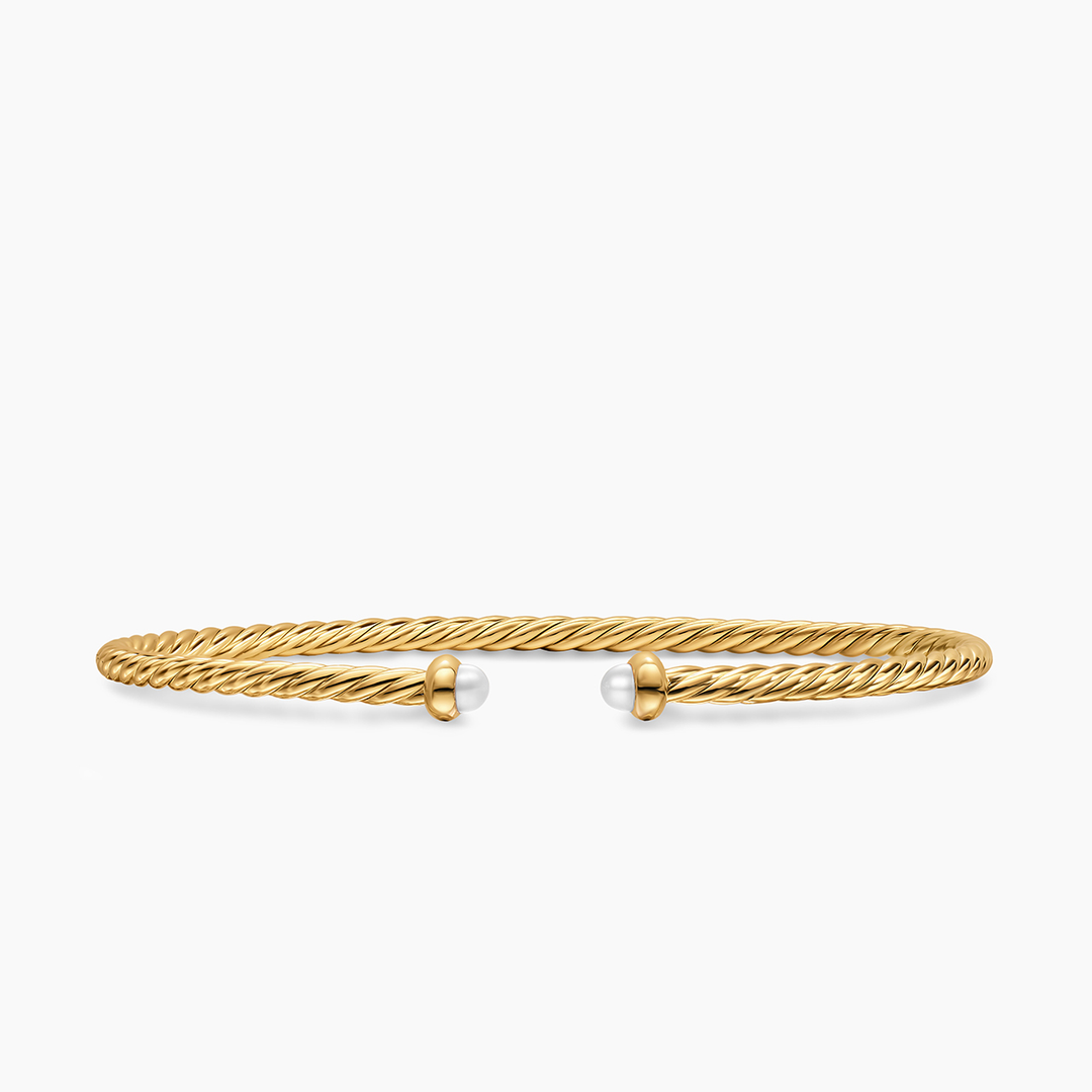 David Yurman Micro Cablespira Flex Bracelet 18k Yellow Gold with Pearls, 2.6mm