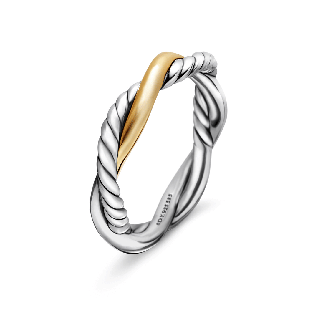 David Yurman Petite Infinity Band Ring Sterling Silver with 14k Yellow Gold, 4mm