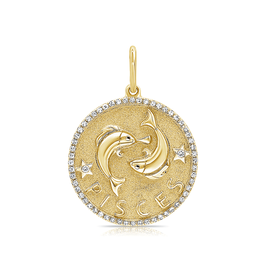 14k Yellow Gold Zodiac Pisces Diamond Charm