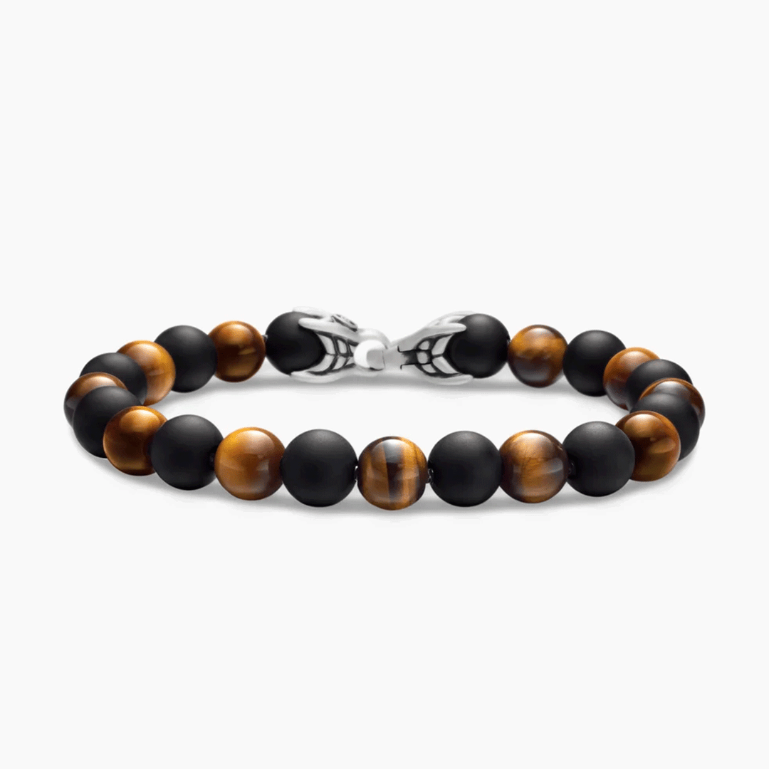 Davi Yurman Spiritual Beads Alternating Bracelet Sterling Silver with Tiger’s Eye and Black Onyx, 8mm