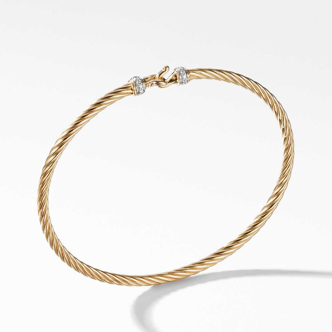 David Yurman Buckle Classic Cable Bracelet 18k Yellow Gold with Diamonds, 2.6mm