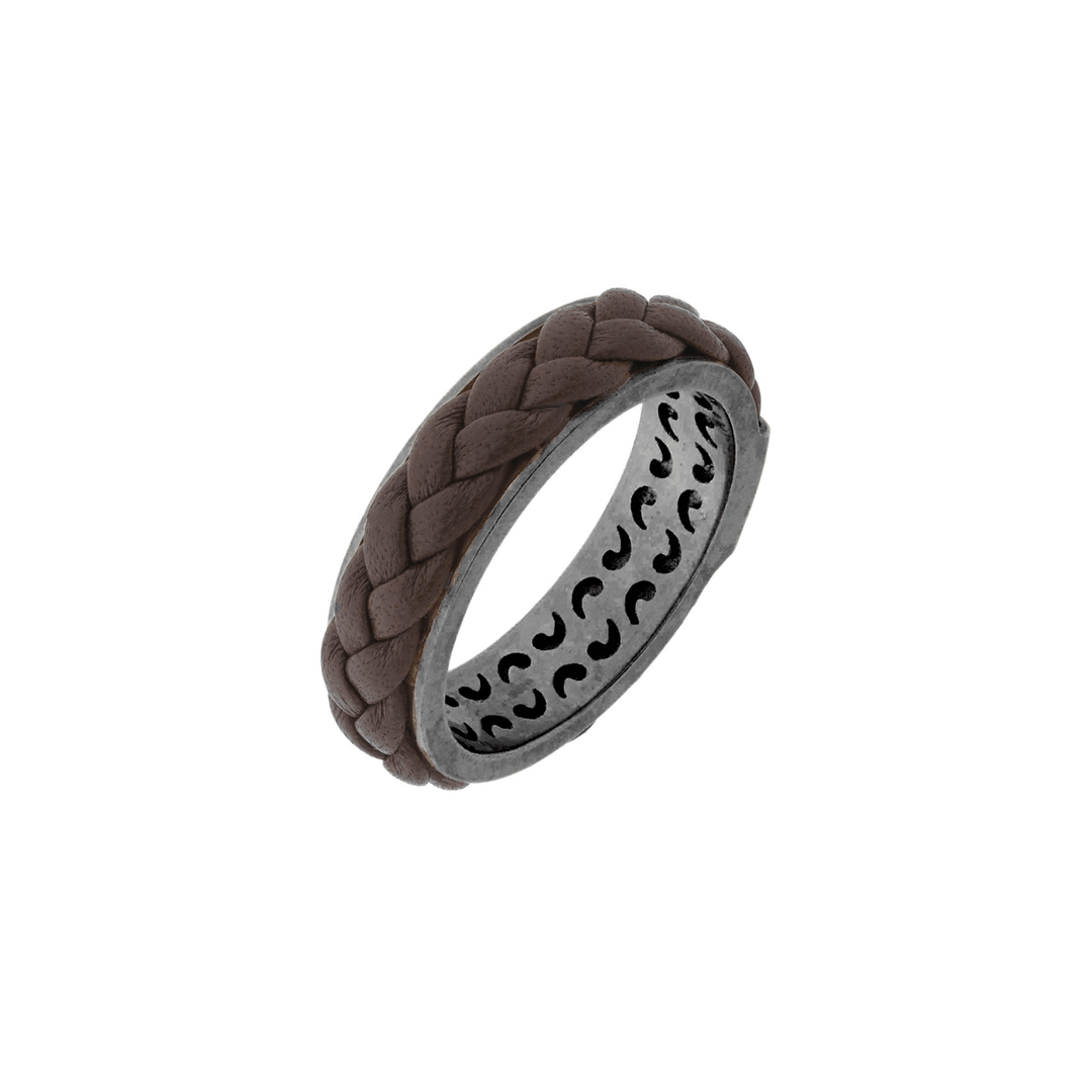 Sterling Silver and Brown Leather Woven Ring