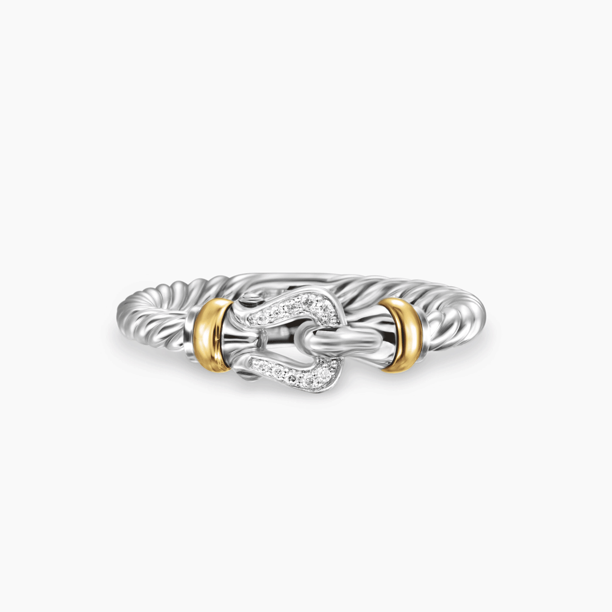 David Yurman Petite Buckle Ring Sterling Silver with 18k Yellow Gold and Diamonds, 2mm