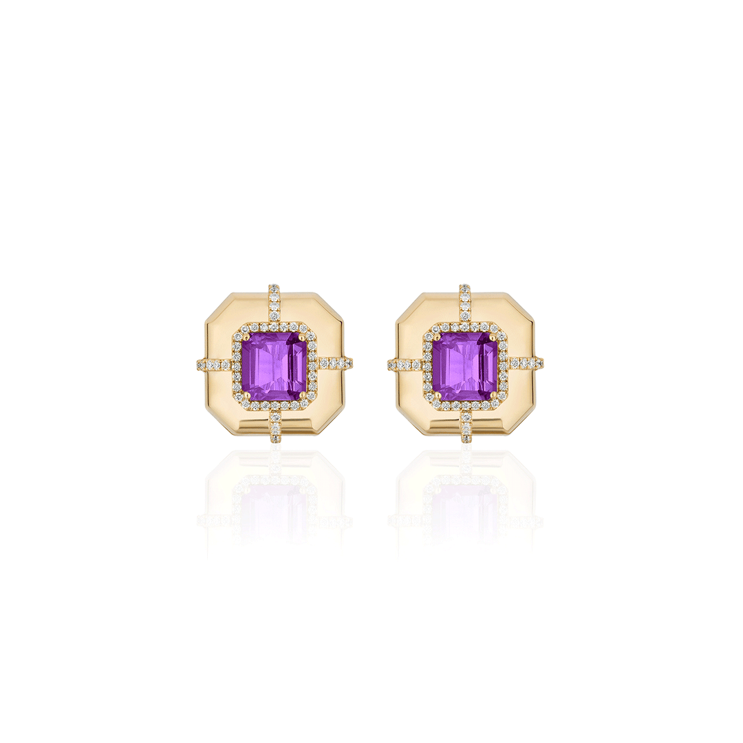 Goshwara G-One 18k Gold and Asscher Cut Amethyst Earrings