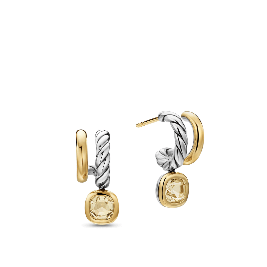 David Yurman DY Mercer® Color Two Row Drop Earrings Sterling Silver with 18K Yellow Gold and Champagne Citrine, 19.5mm