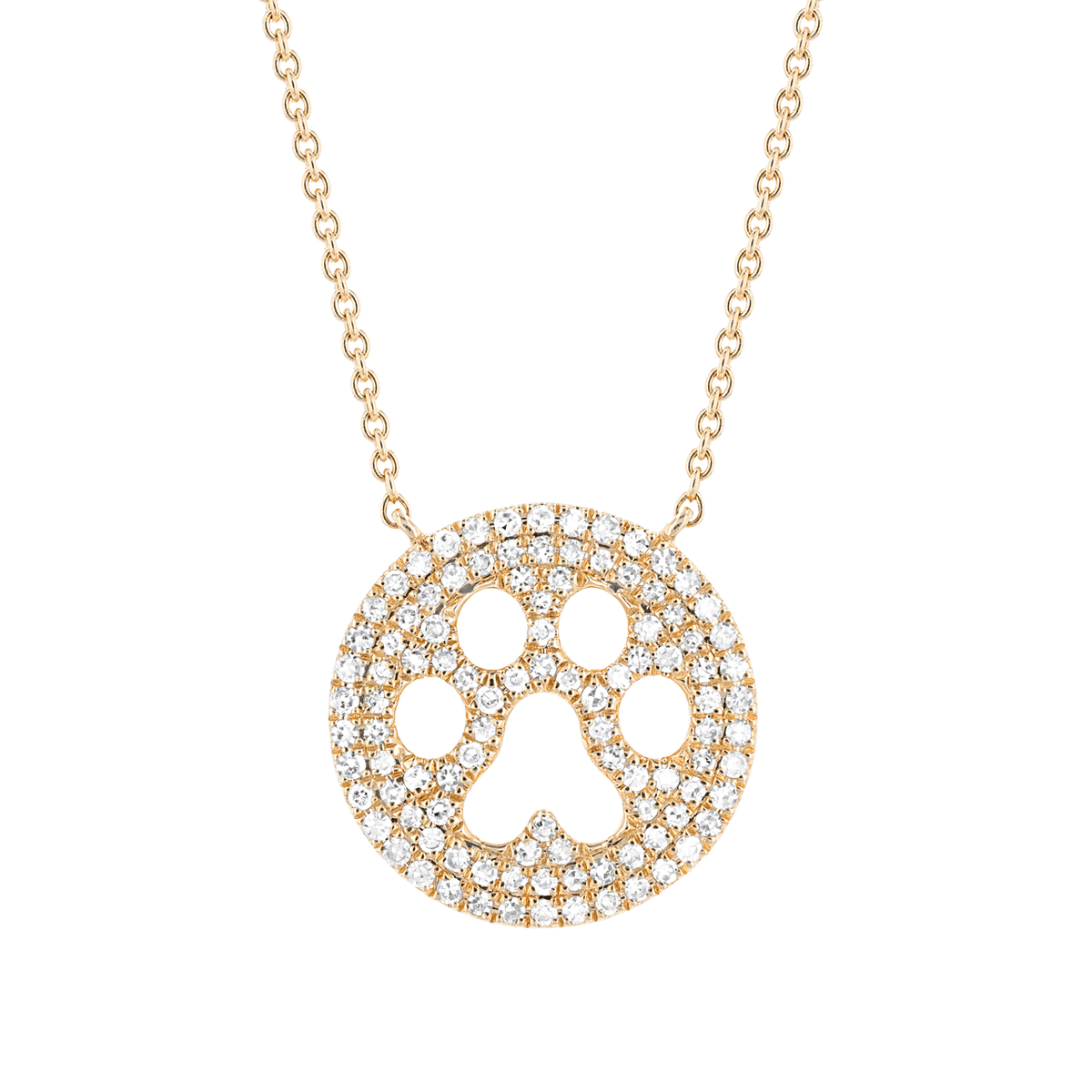 14k Gold and Diamond .22 Total Weight Paw Print Necklace