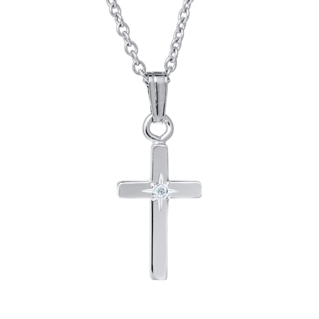Sterling Silver and Cross With Diamond Pendant