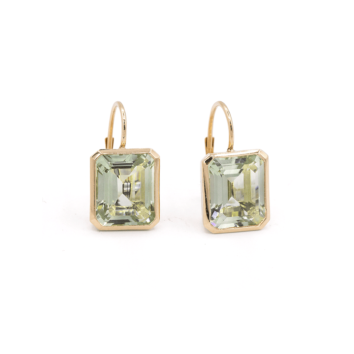 Facets 14k Yellow Gold and Green Amethyst Bezel Earrings