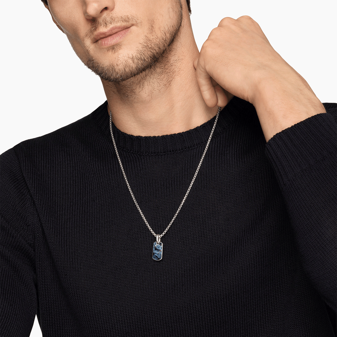 David Yurman Chevron Tag Sterling Silver with Pietersite, 21mm