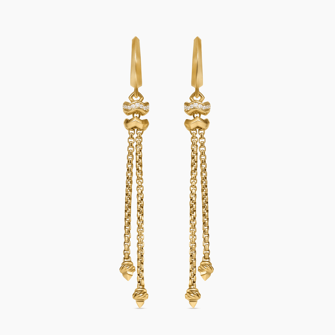 David Yurman Zig Zag Stax Chain Drop Earrings 18k Yellow Gold with Diamonds, 66mm