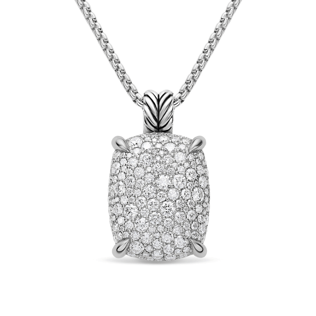 David Yurman Chatelaine Elongated Pendant Necklace Sterling Silver with Diamonds, 19mm