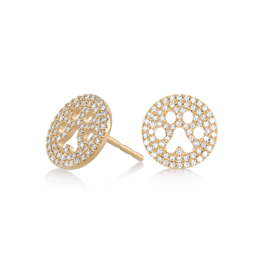 14k Yellow Gold and Diamond .40 Total Weight Paw Print Earrings
