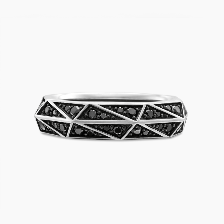 David Yurman Faceted Band Ring Sterling Silver with Black Diamonds, 6mm