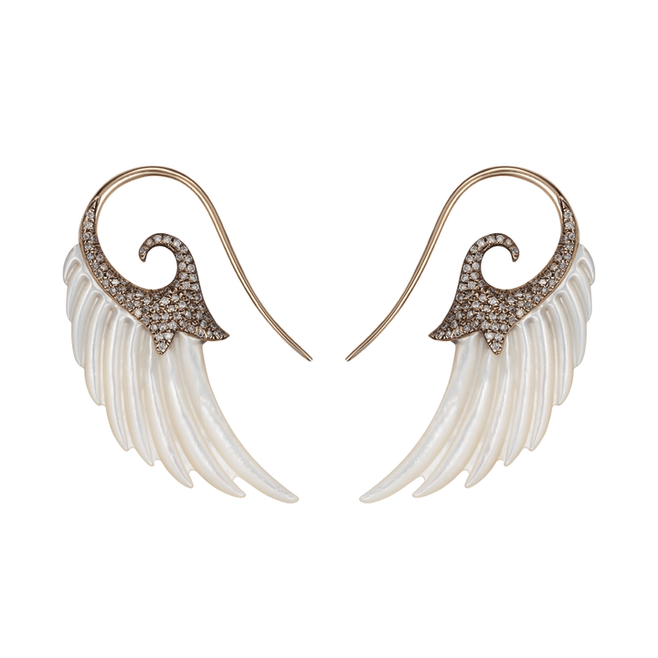 Noor Fares Fly Me To The Moon 18k MOP and Grey Diamond Wing Earrings