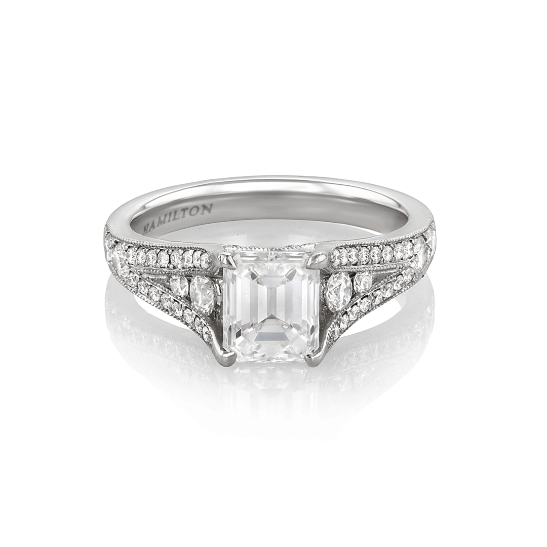 Hamilton Heritage Collection Platinum and Emerald Cut Diamond 1.39 Total Weight Engagment Ring