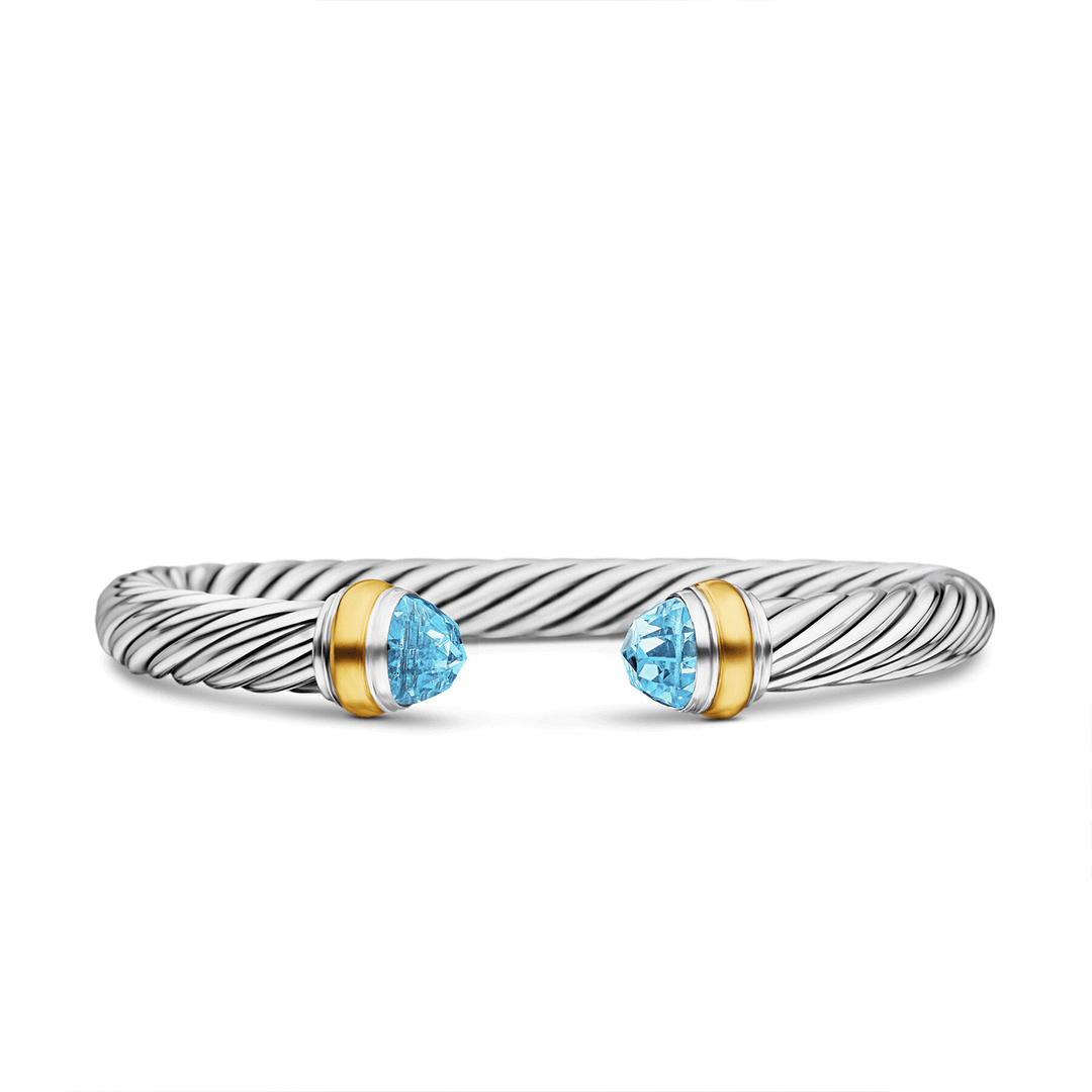 David Yurman Classic Cable Bracelet Sterling Silver with 14k Yellow Gold and Blue Topaz, 7mm
