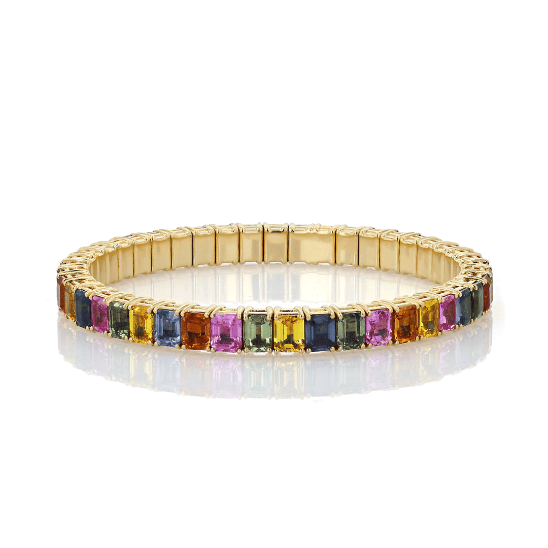18k Yellow Gold and Multi Colored Sapphires Bracelet