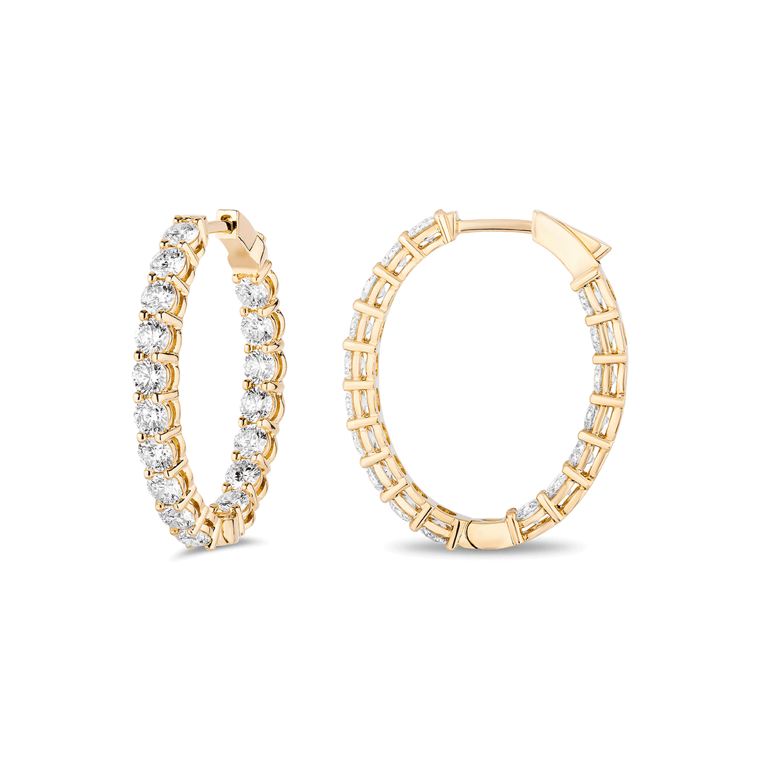 18k Yellow Gold 5.10 Total Weight Natural Diamond Oval In and Out Hoops